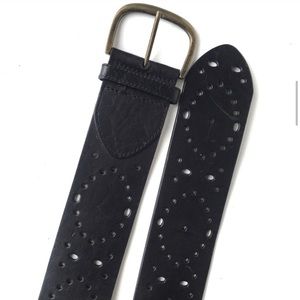 Cabi Black & Brass Perforated Wide Leather Belt